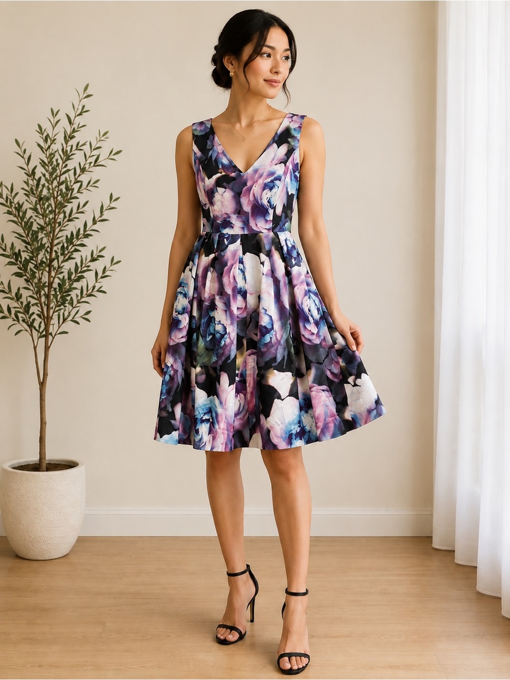 City Chic Purple Floral Fit & Flare Dress | Medium